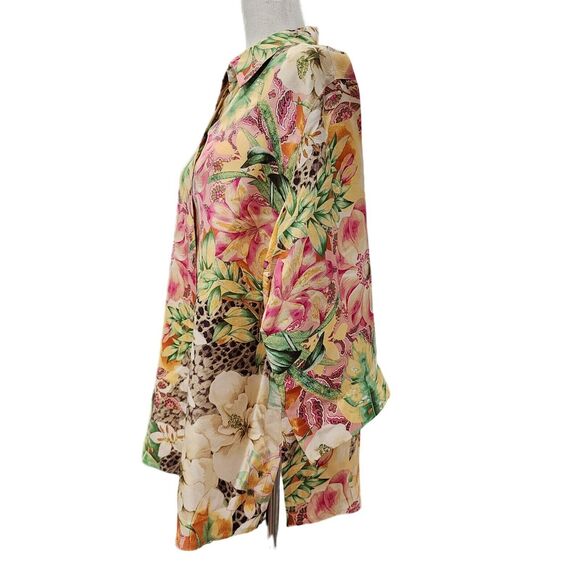Vintage Womens Tropical Floral Silk Blouse Top Shirt Summer Fun Festive 1X NEW - Picture 5 of 10